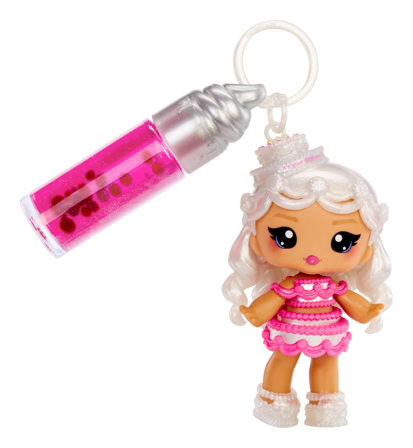 Yummiland Lip Gloss Doll: Sour Sweeties - Misty Cakes Includes DIY Lip Gloss + Removable Keychain, Cosmetic Play, Collectible, A