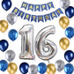 16Th Birthday Party Decoration For Boys, Happy Birthday Banner Blue Number 16 Balloons Metallic Silver Blue Gold Latex Balloon F