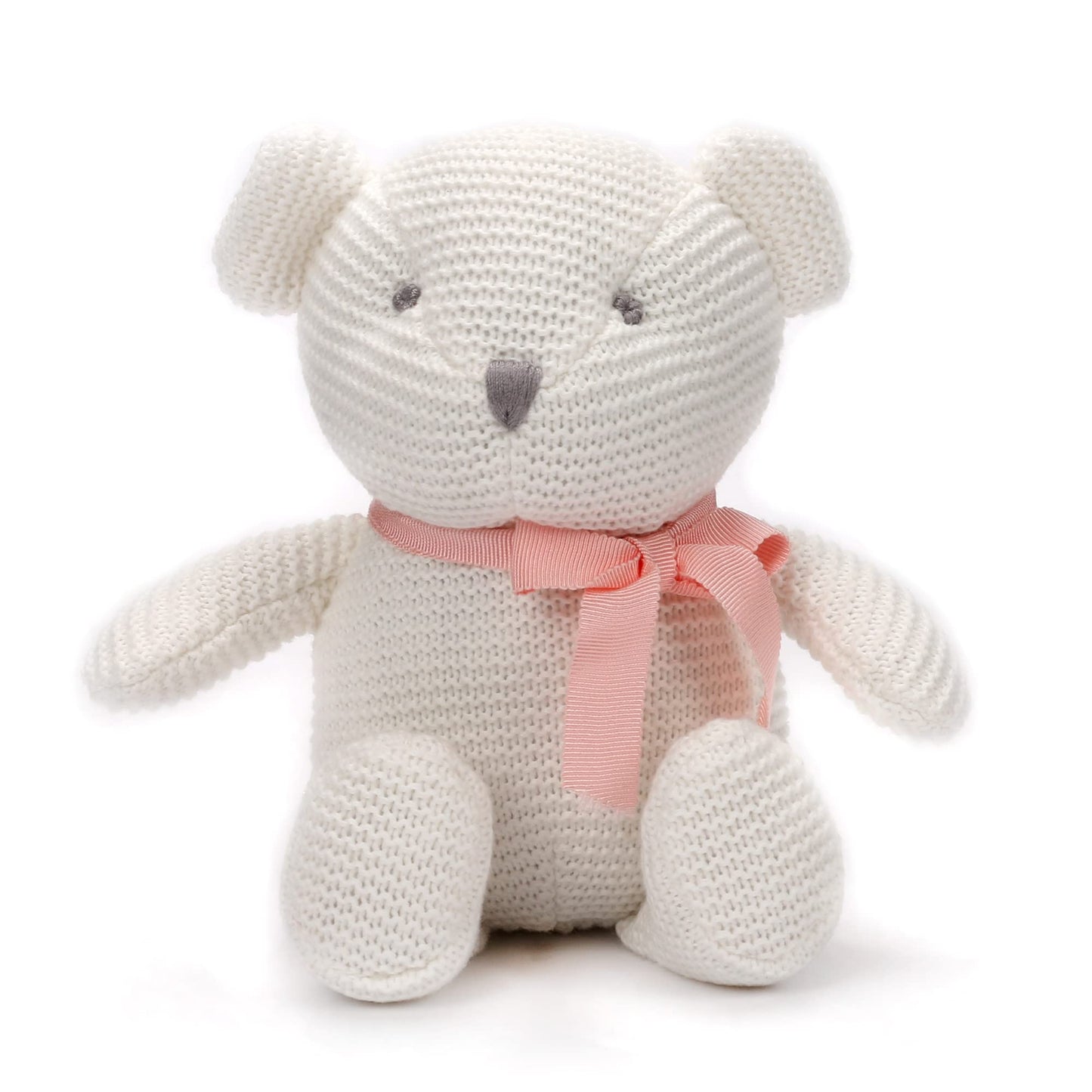 FLUFFYFUN 100% Organic Cotton Baby Stuffed Animals White Teddy Bear for Newborn 6.5