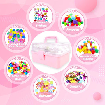 3000 Arts and Crafts Supplies for Kids Craft Kit All in 3 Layered Craft Box with Pipe Cleaners Crafts for Kids Age 4-6, 6-8, 8-1