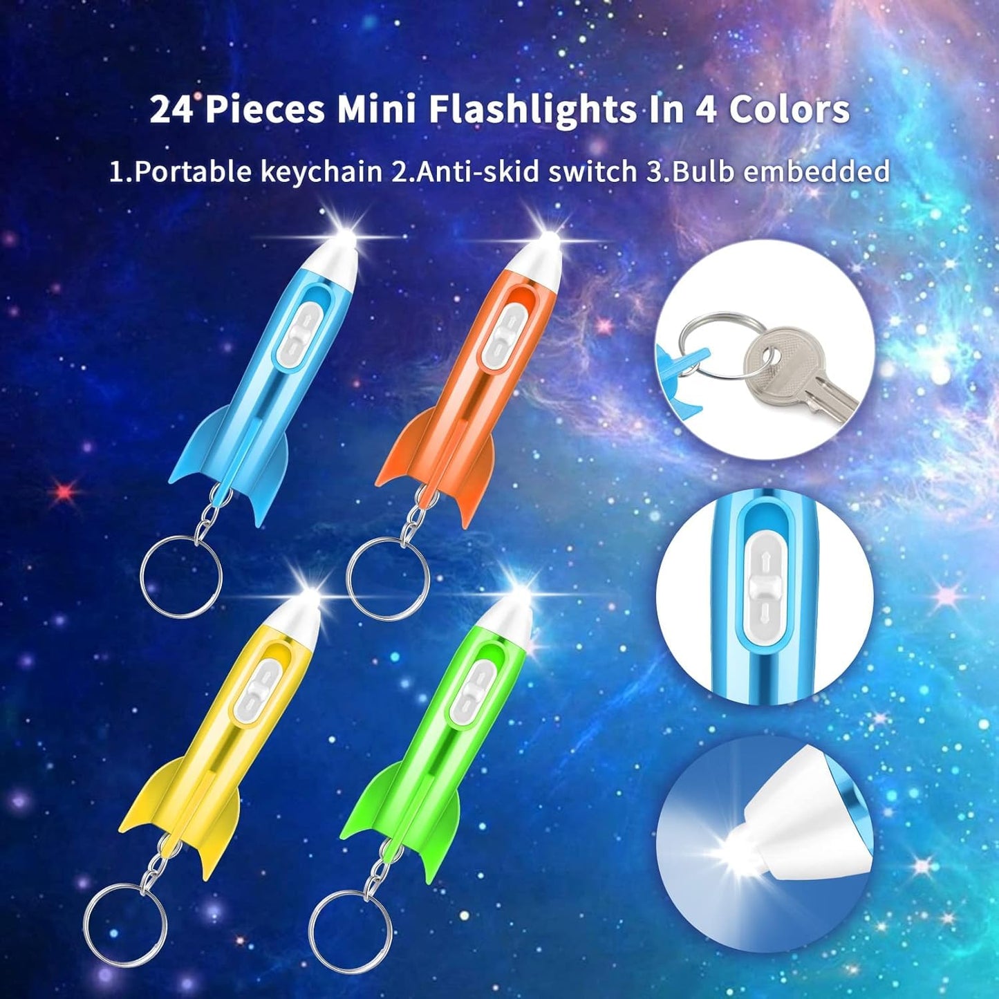 Helicopter Flashlight Keychain Rocket Led Flashlight For Kids Space Party Favors Helicopter Key Ring Astronaut Party Favors(60 P