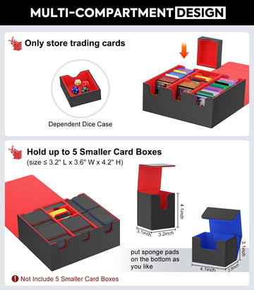 Moko Card Storage Box For Trading Cards, 2200+ Mtg Deck Box With 8 Colorful Divider Tabs & 5 Sponge Pads, Trading Card Storage Fit For Magic Game Cards, Holds 5 Commander Deck Box (Black & Red)