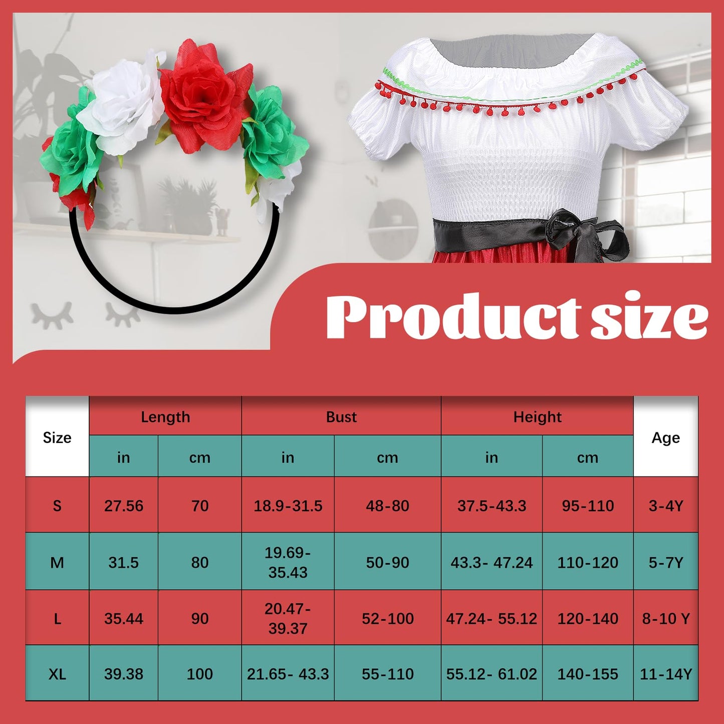 stepsin Traditional Mexican Dress for Girls Folklorico Dance Dress Cinco De Mayo Girls Party Costume Mexican Fiesta Dress Kit