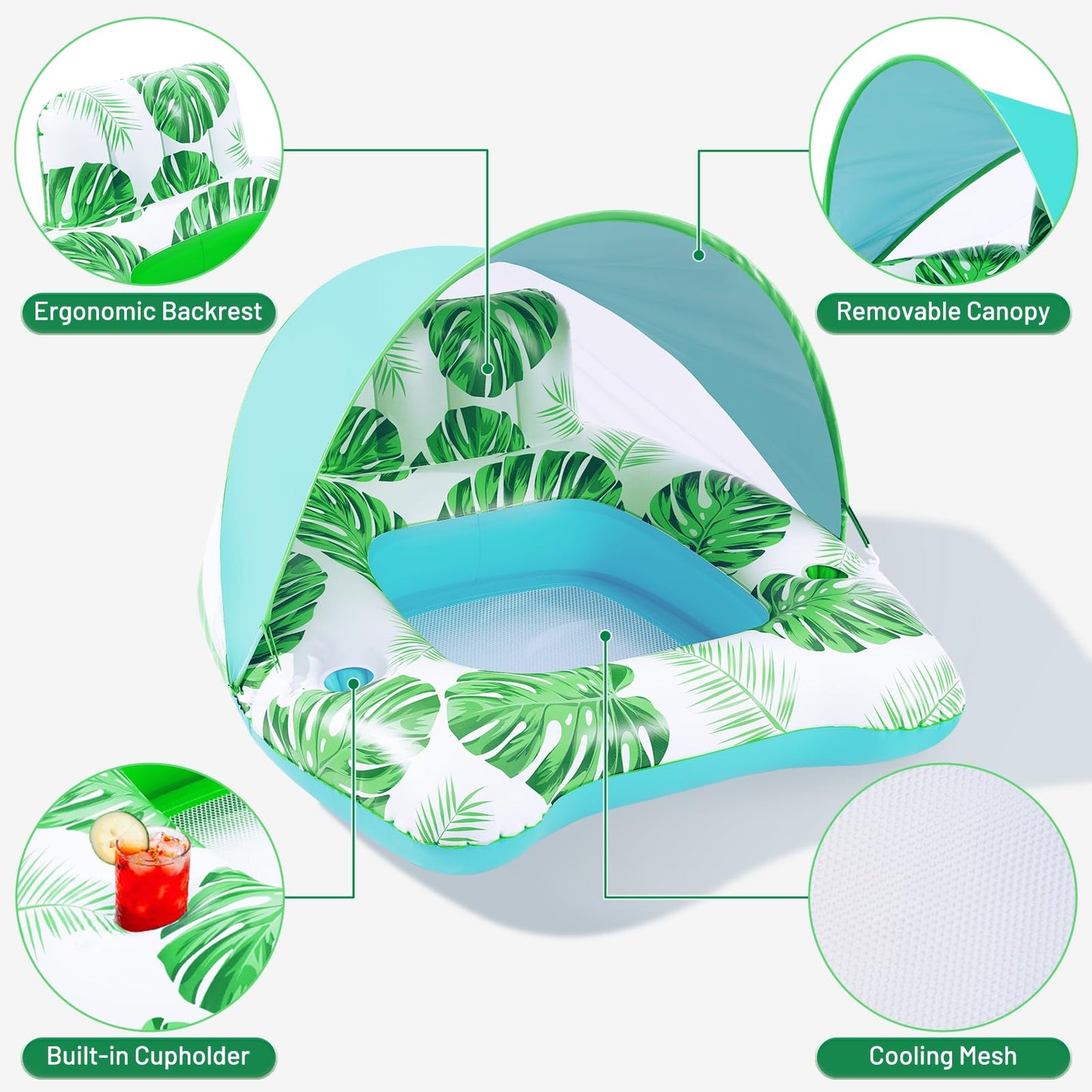 ?Upgraded? Pool Floats mature-themed with Canopy  XL Inflatable Pool Floaties for mature-themeds Heavy Duty  Pool Chair and Lounge for Swimming in Pool Beach Lake  Float for Pool Floating with Cup Holder  Backrest