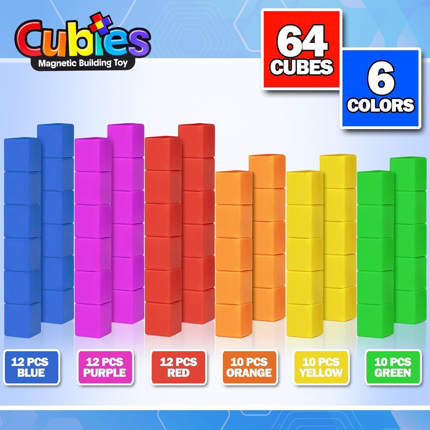 Playmags Magnetic Blocks Building Toy, 64Pc Magnet Cubes Stem Toys For Toddler & Kids, Preschool, Educational Sensory Constructi