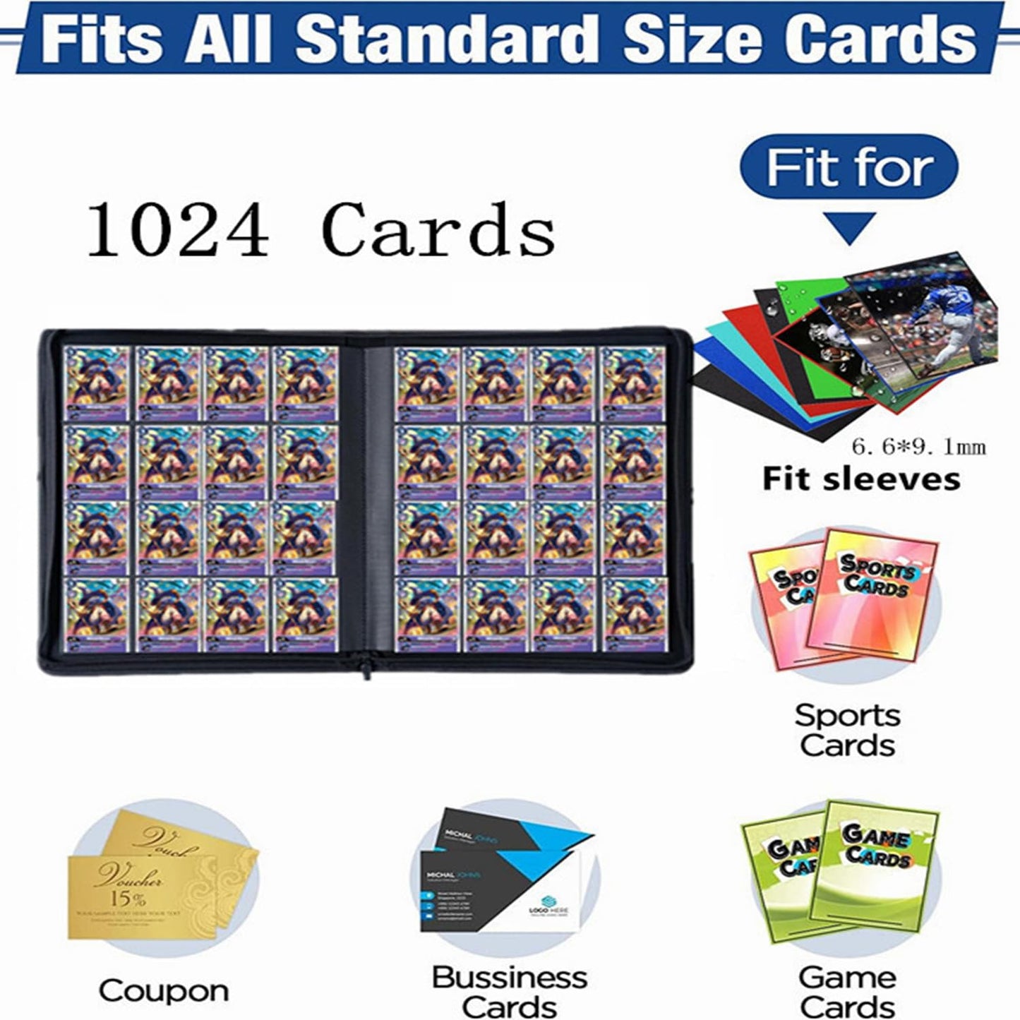 1000+ Pockets Card Binder, Trading Card Binder 16 Pocket, Pu Cover With Costum Label, Card Collection Binder For Pokm, Tcg, Mtg,