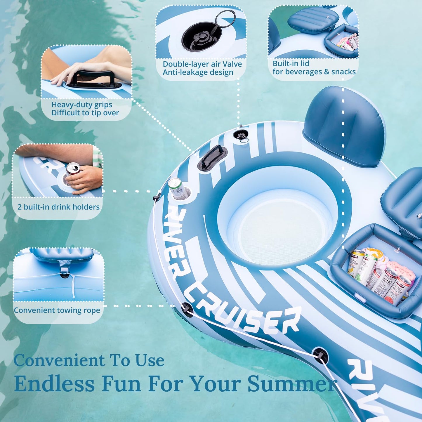 Sunrio 2024 New River Floats for mature-themeds Heavy Duty Pool Floats enhanced River Tube with Mesh Bottom Lake Floats for mature-themeds Pool Floats River Tube for Occupations & Recreation Pool Lounger(Blue)