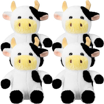 Wettarn 4 Pcs Cows Stuffed Animal Bulk 9.8'' Cow Plush Toy Cows Dolls Cute Soft Cuddly Cow Party Birthday Gifts Cow Party Decor