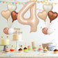 Biapian 40 Inch Light Brown Number 4 Balloons, Caramel Giant 4Th Birthday Balloons With Foil Cream Heart Balloon Helium For 4Th