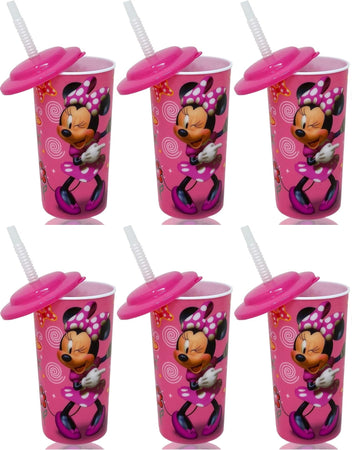 6-Pack Disney Minnie Mouse 16oz Reusable Sports Tumbler Drink Cups with Lids & Straws, Pink