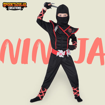 Spooktacular Creations Halloween Ninja Costume, Black Ninja Outfit Set For Kids, Halloween Costumes With Accessories For Boys Dress Up And Role Play Party (Small, 5-7 Yrs)