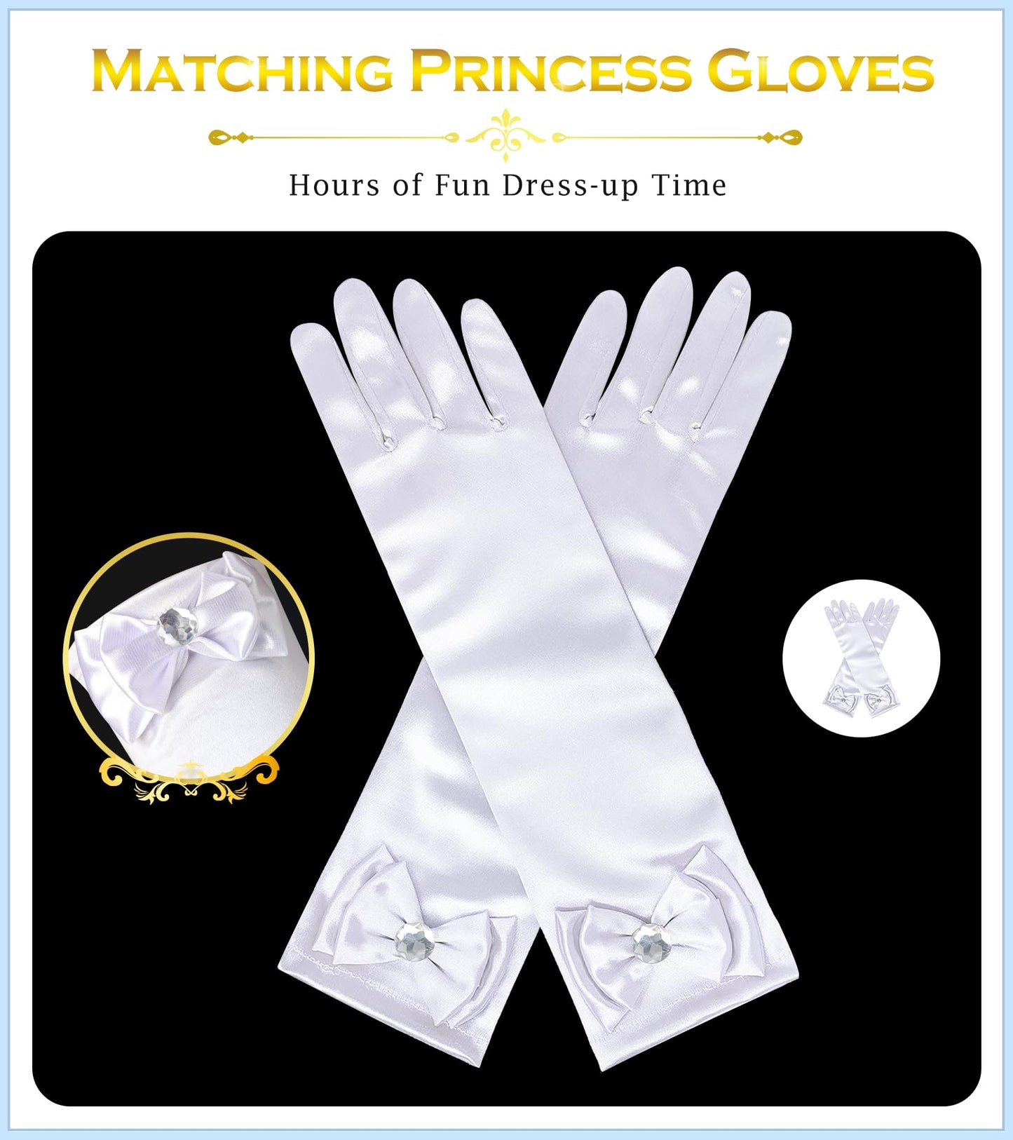 Bibuty Princess Dress Up Accessories Princess Gloves For Little Girls, White Toddler Gloves For Girls Princess Dress Up Set, Costume Gloves Set Toy Gift For 3 4 5 6 Year Old Toddler Girls