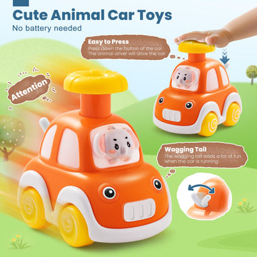 Jyusmile Press And Go Car Toddlers Toys For 1-2 Year Old Boy, 6 Pack Animal Baby Cars Toys For Age 0-2, Infant Push Go Vehicle Toys For 6-9-12-18 Months, First Birthday Gifts For 1-3 Boys Girls