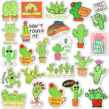 Susihi Cute Cactus Stickers For Kids Cactus Vinyl Stickers For Water Bottle Waterproof Plant Stickers Pack(50Pcs)