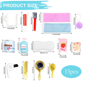 15 Pcs Mini Bath Accessories For Dollhouse Decoration, Miniature Toothpaste Toothbrush Bath Sponge Duck