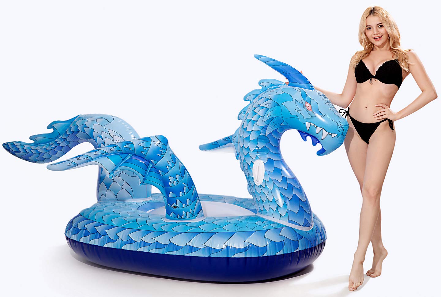 Giant Inflatable Dragon Pool Float, Cool ice Dragon raft 9 Feet Long with Faster Valve, Pool Float Floatie Ride On Summer Beach