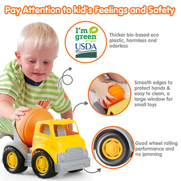 PLAY Eco-Friendly Cement Mixer Toy Truck, [USDA Certified] No BPA/Phthalate/PVC, Recycled Bioplastic Construction Vehicle Gift f