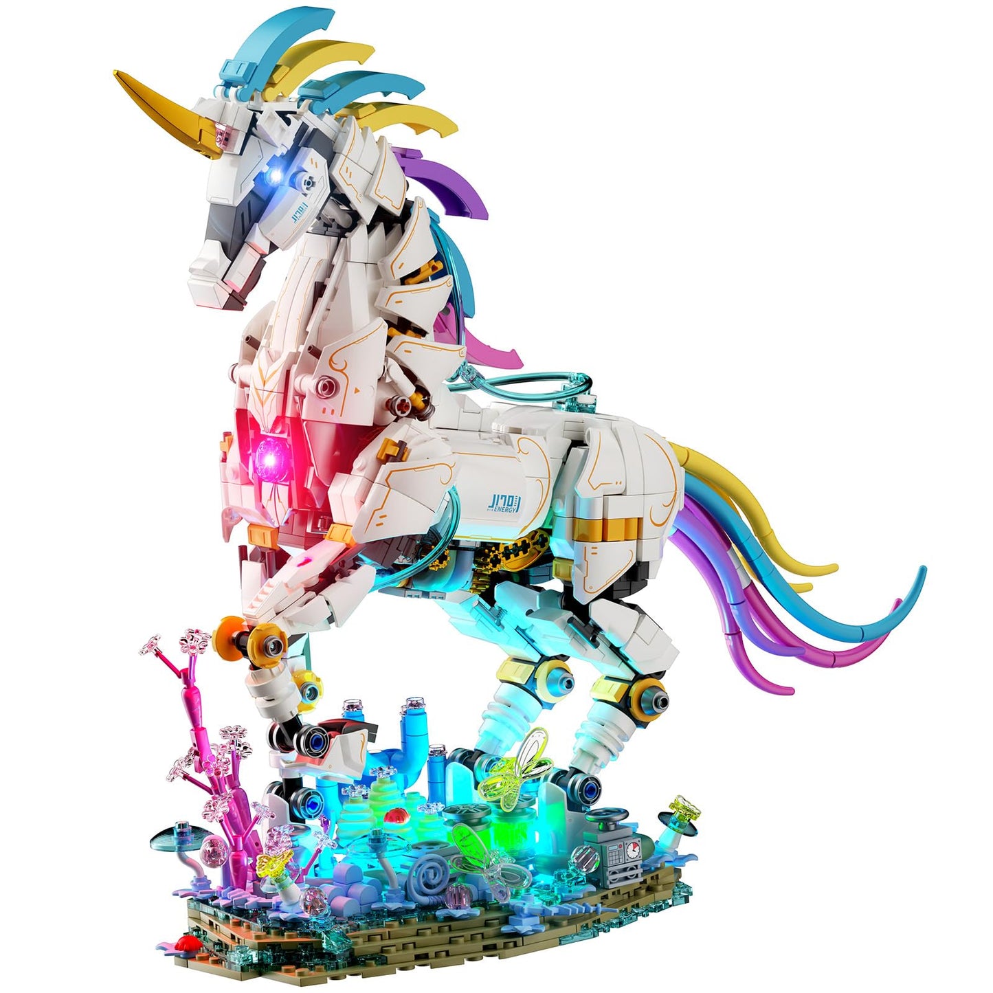 NUTER Unicorn Building Set for mature-themed - Cool Rainbow Unicorn Model with Light  Animal Horse Toy Building Set  Home Decor Easter Birthday Gift for Boy Girls 8+(1492 Pieces