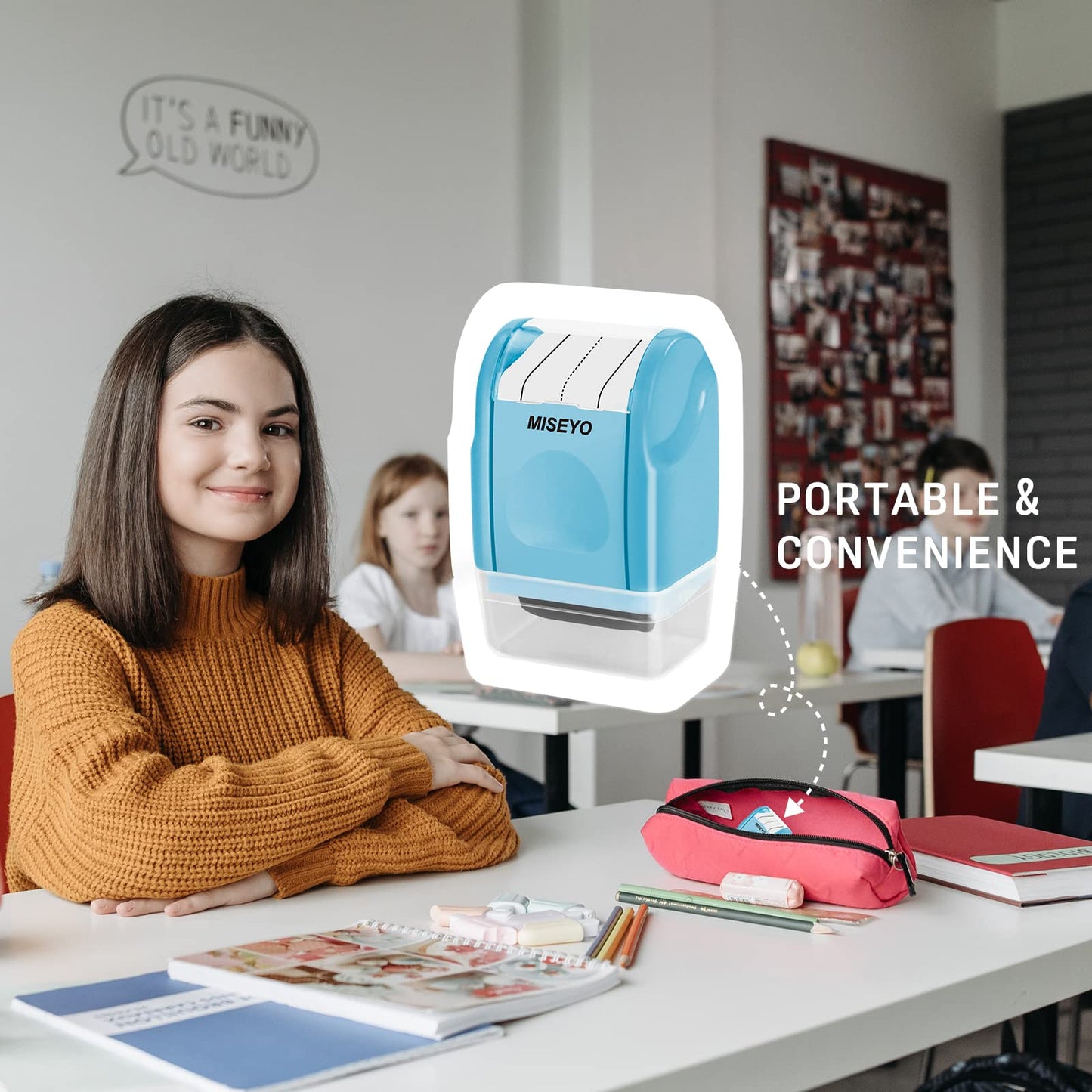 Miseyo Dashed Handwriting Lines Practice Roller Stamp,Self-Inking Line Rolling Stamps for Kids Writing - Blue