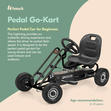 Hauck Kids Pedal Go Kart, 4 Wheel Bike Cart, Ages 4-8, Lightning Ride, Black