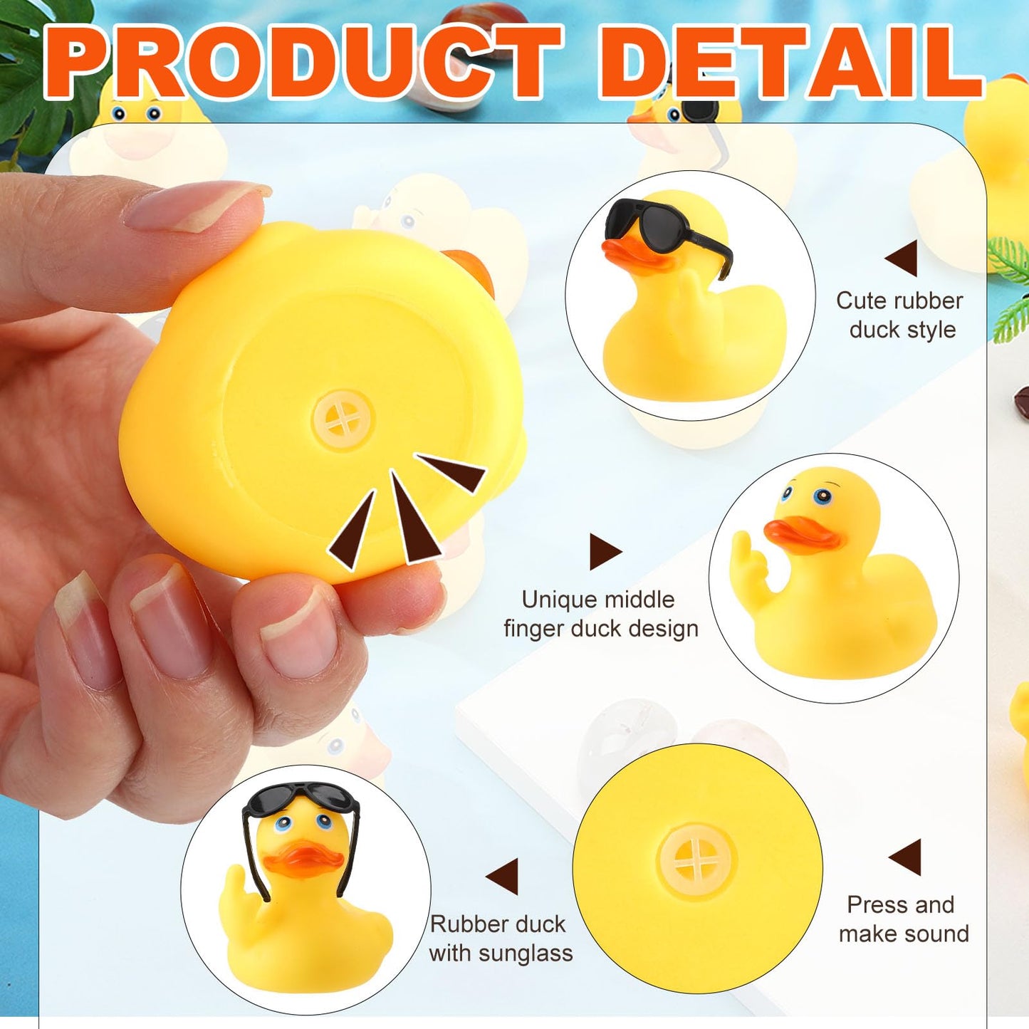 Fingertip Wd 50 Pcs Rubber Ducks With Sunglasses,Squeak Finger Duck Bath Toys,Funny Rubber Ducks Rubber Figurines Mini Ducks For
