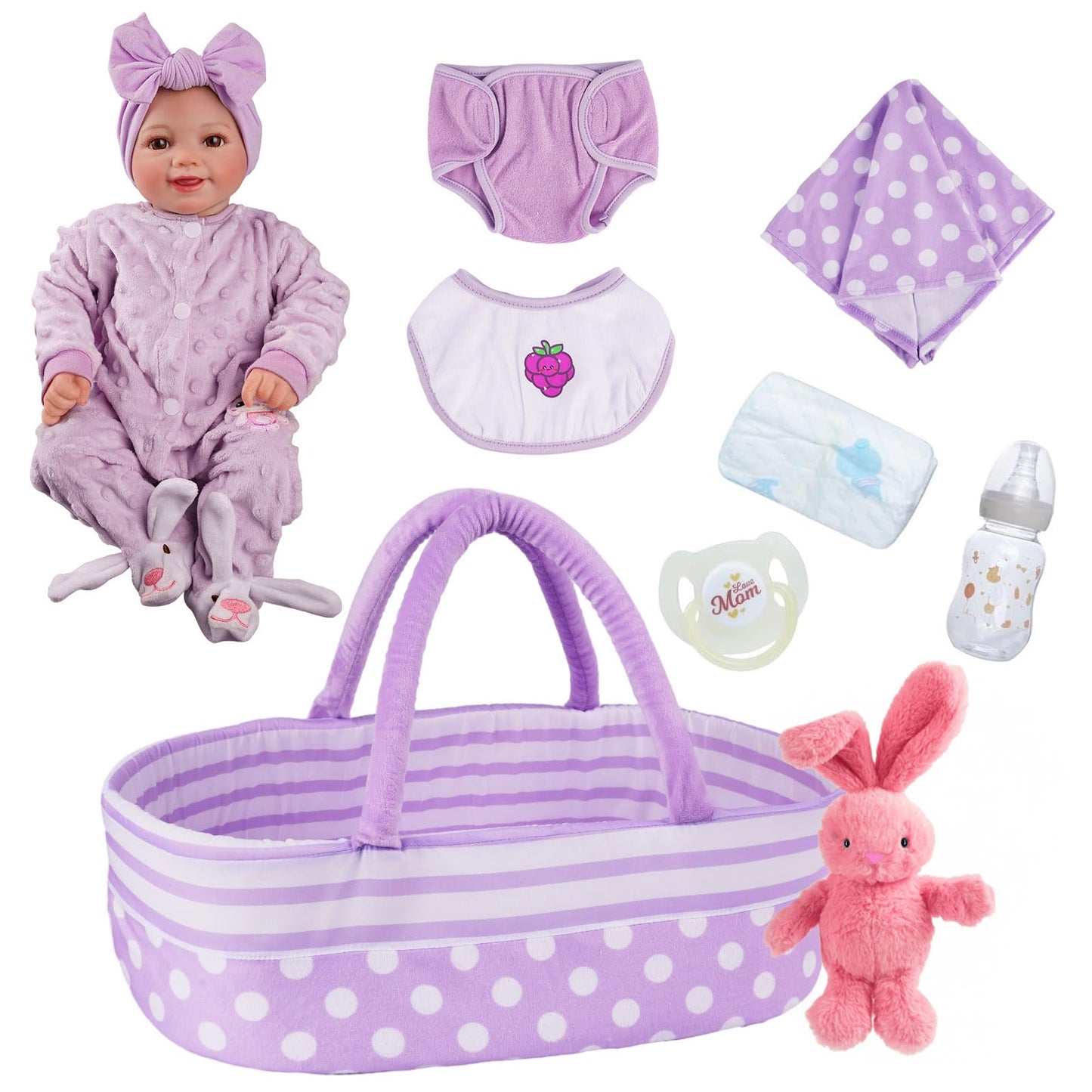 Babeside Lifelike Reborn Baby Dolls With Bassinet, 17 Inch Soft Body Realistic Newborn Real Life Girl Baby Dolls Soft Vinyl And Cloth Body With Basket & Feeding Kit Gift Box For Kids Age 3+