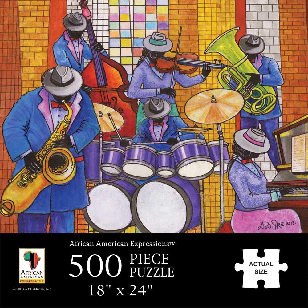 African American Expressions 500-Piece Jigsaw Puzzle - Vibrant Celebration of Black Jazz Culture, Cardboard Material