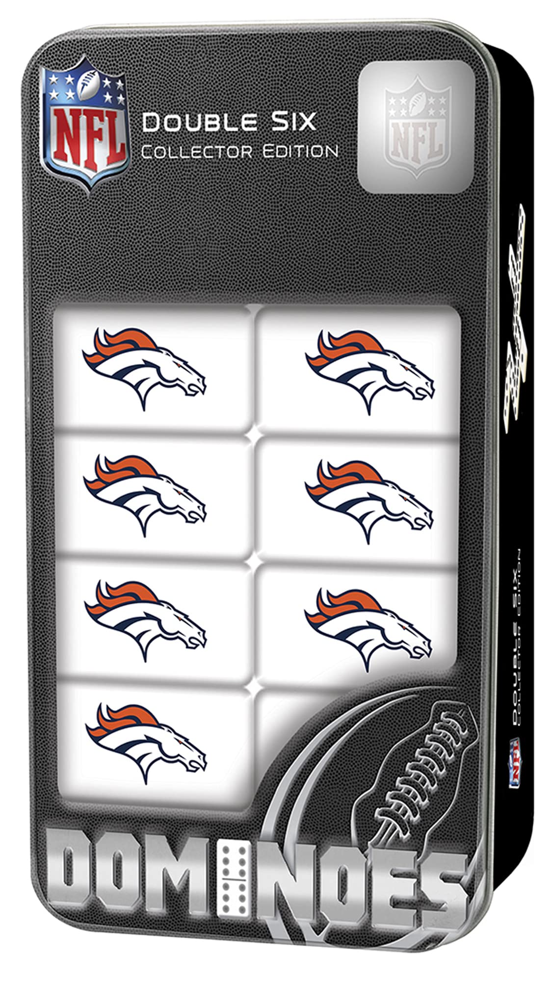 MasterPieces NFL Denver Broncos, Double Six Collector Edition Dominoes Game, For Ages 3+, Black, One Size (41632)