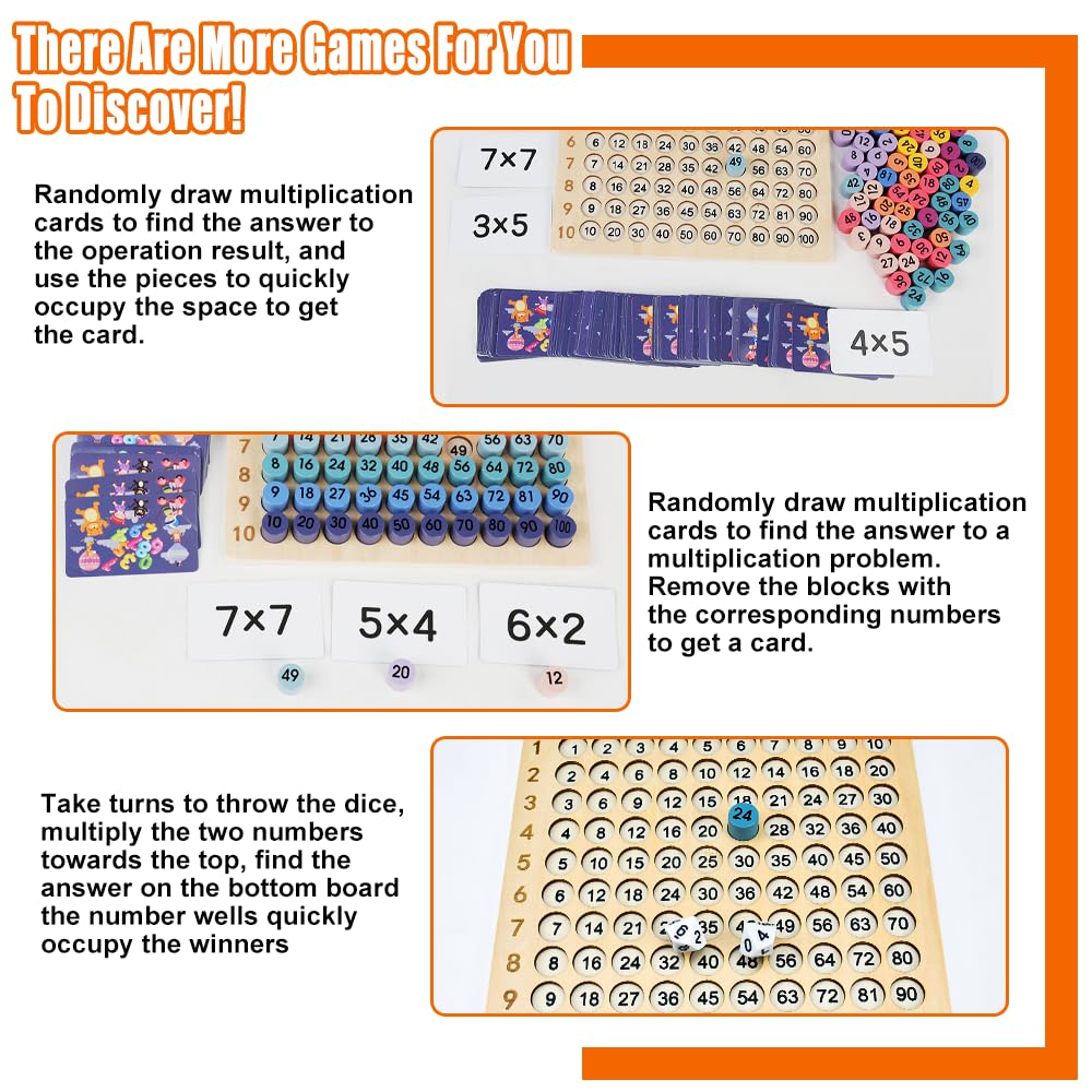 Buzifu Wooden Montessori Multiplication Board Game: Math Educational Toys Multiplication Table Board Game Montessori Math Materi