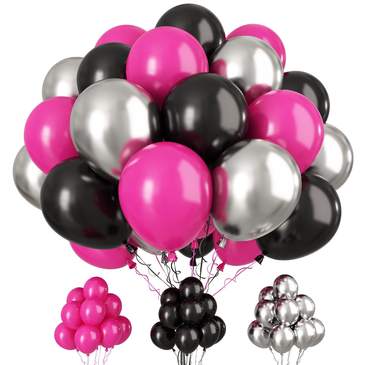 Paready Hot Pink and Black Balloons, 30 Pcs 12-Inch Latex Balloons for Birthday, Wedding, Party Decorations