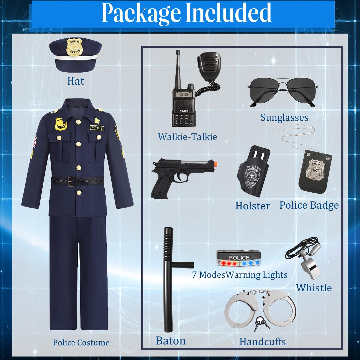 Miulruma Cop Costume For Kids Boys Police Officer Costume Suit With Hat Toddler Halloween Costume Outfit Set With Stuff Toy Acce