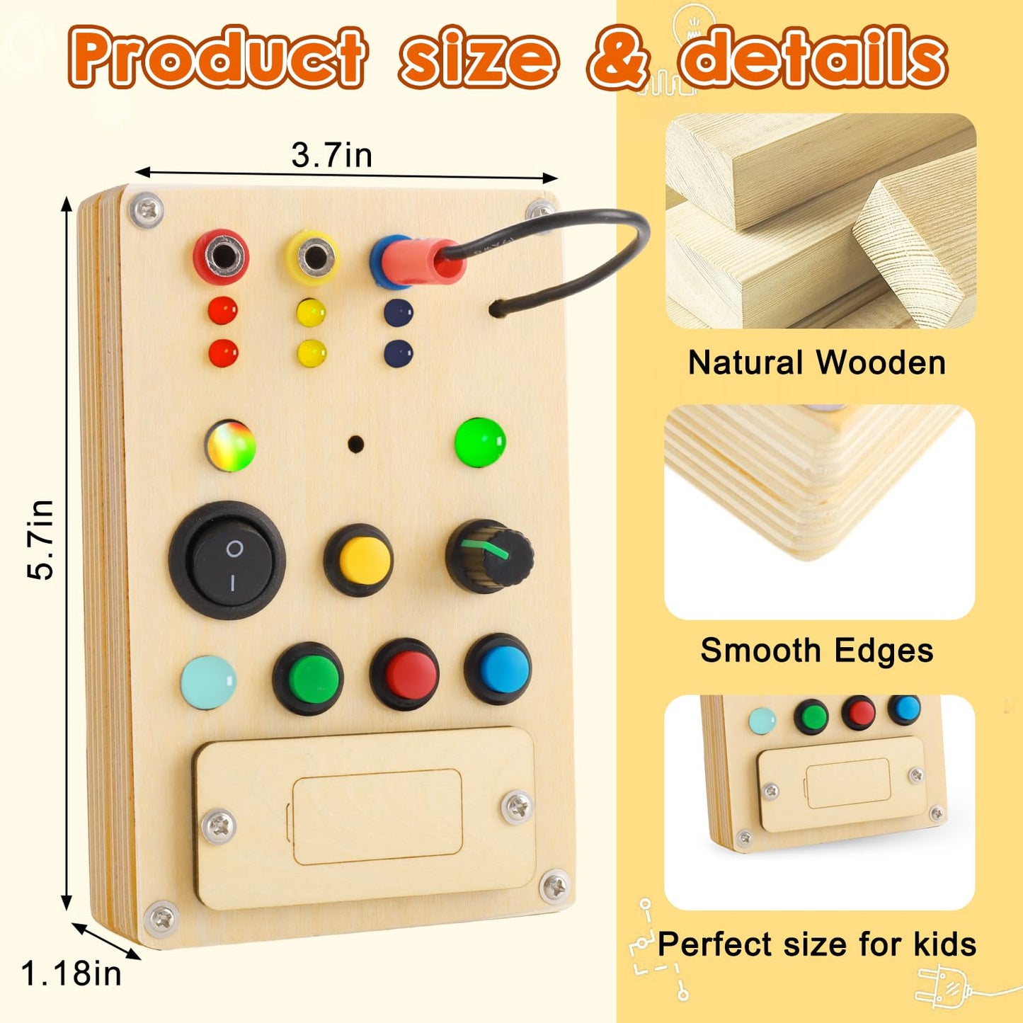 Montessori Busy Board Toddler Toys,Wooden Sensory Toys For Toddlers 1-3 With Led Light Up Buttons Baby Educational Toy Gifts For