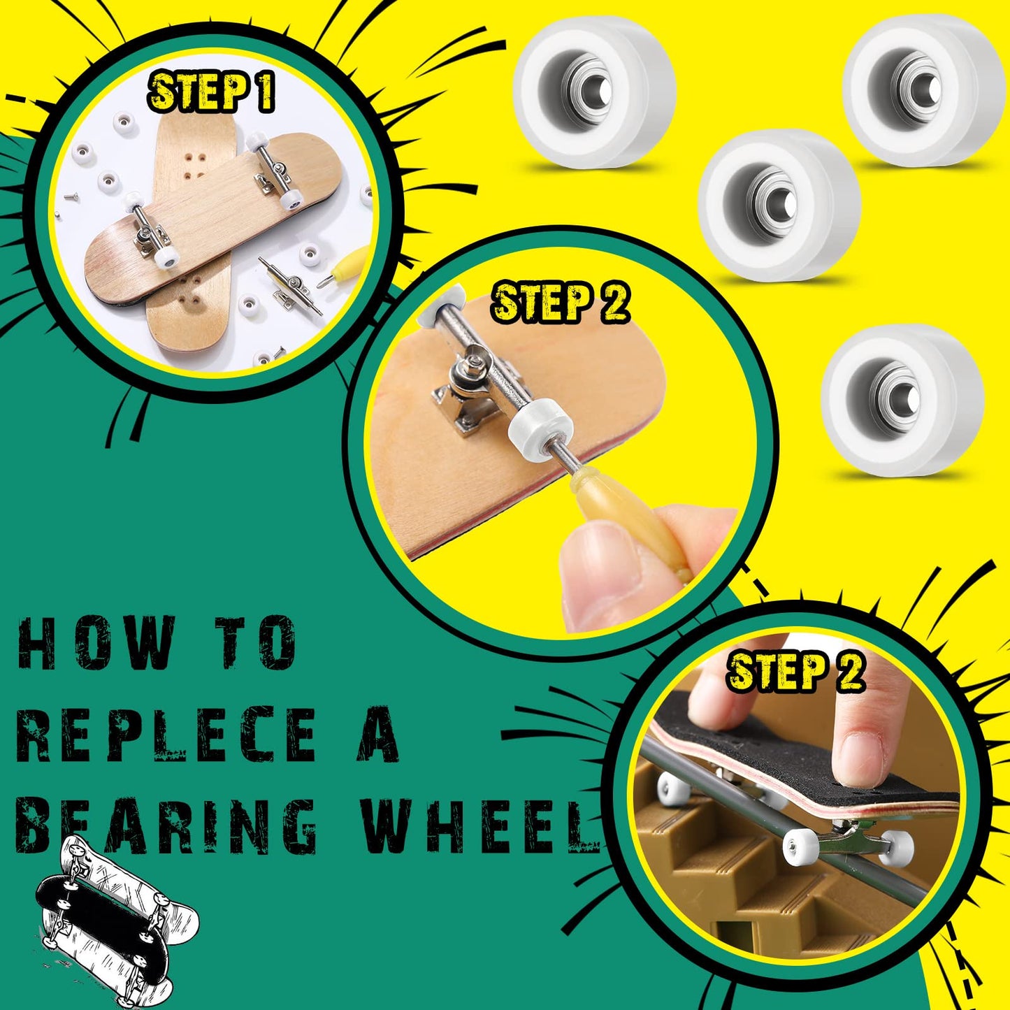 Zhehao 8 Pcs Fingerboard Bearing Wheels Standard Fingerboard Tool Fingerboard Cnc Lathed Bearing Fingerboard Screwdriver And 2 P
