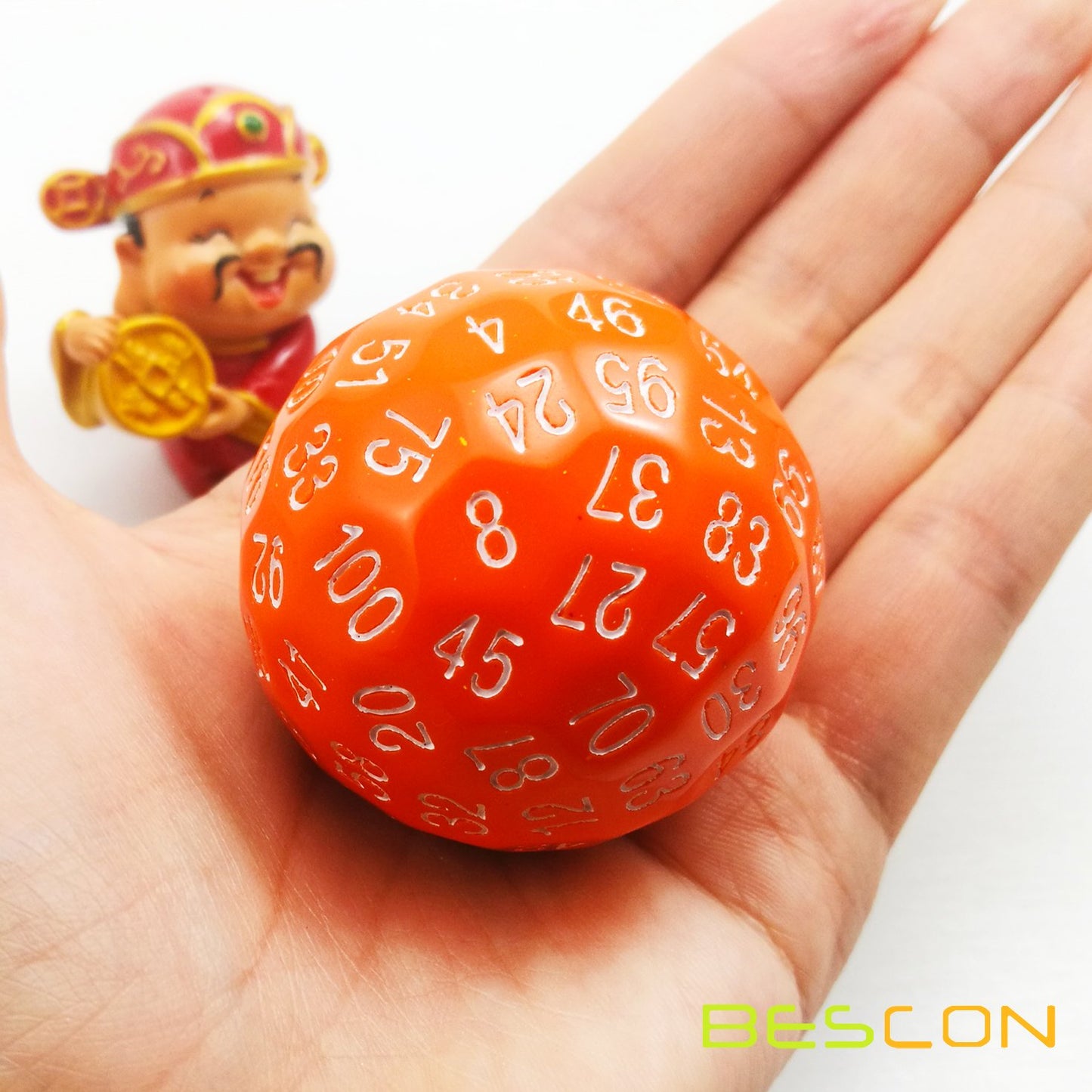 Bescon Multi-Sides Dice 100 Sides Dice, D100 die, 100 Sided Cube, Polyhedral D100 Game Dice, 100 Paged Cube of Orange Color
