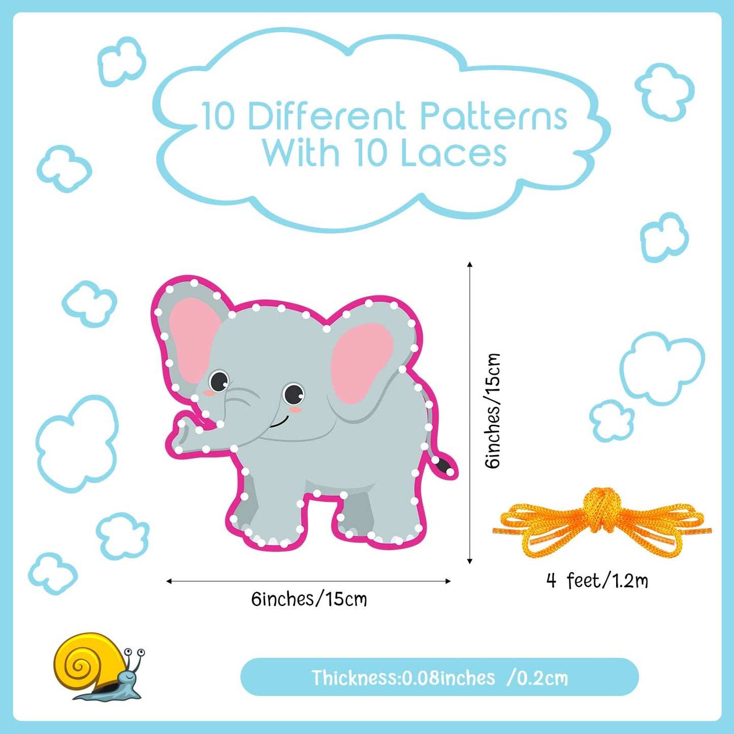 10 Pieces Kids Jungle Animal Lacing Cards Safari Animal Sewing Cards Thick Cardboard Double Sided Lacing Playing Games for Child