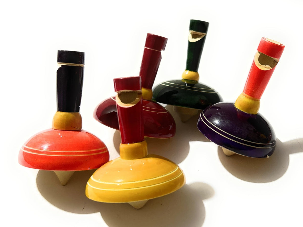 Crafts India Handcrafted channapatna Wooden Spinner Tops with Whistle Dolls/Toys