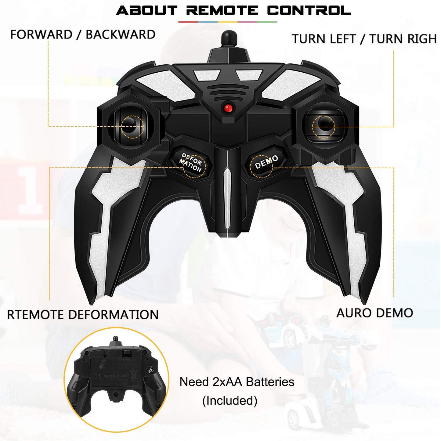 FIGROL Remote Control Car|Transformable Robot RC Car|2.4Ghz 1:18 Scale Model Police Car with One Button Deformation|360 Degree R