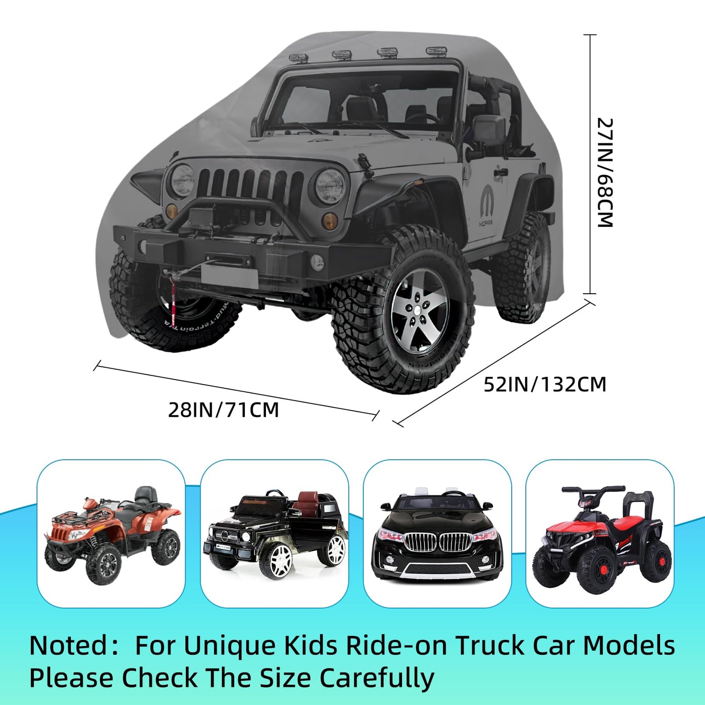 Strifuture Kids Car Cover - Ride-On Car Truck Cover Waterproof  420D Kids Ride on Toys with Adjustable Drawstring & Safety Buckles  Durable PU Coated Protection for Kids Electric Vehicles