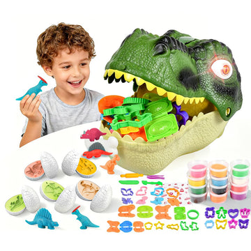 Dinosaur Toys Kids Dough Playset, 55PCS Dino Toys Kit with Molds & Clay, Make Dinosaurs or Create Your Own Models, Storage Case 