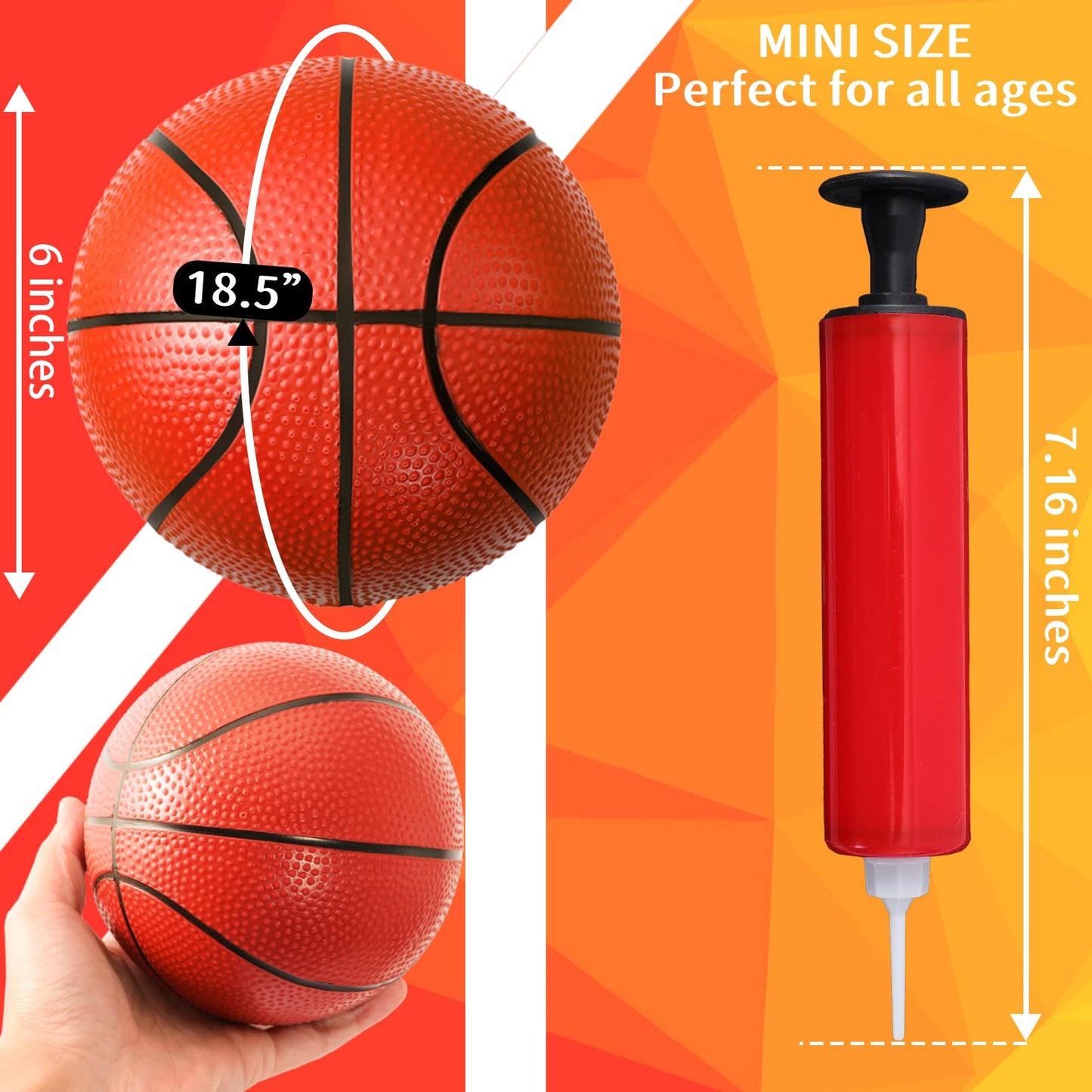6 Inches Mini Basketball,6 Pack Mini Basketballs For Kids,Inflatable Miniature Basketball Set With Air Pump,Small Basketball Toy Rubber Basketball For Indoor Outdoor Beach Pool Sports Game Party