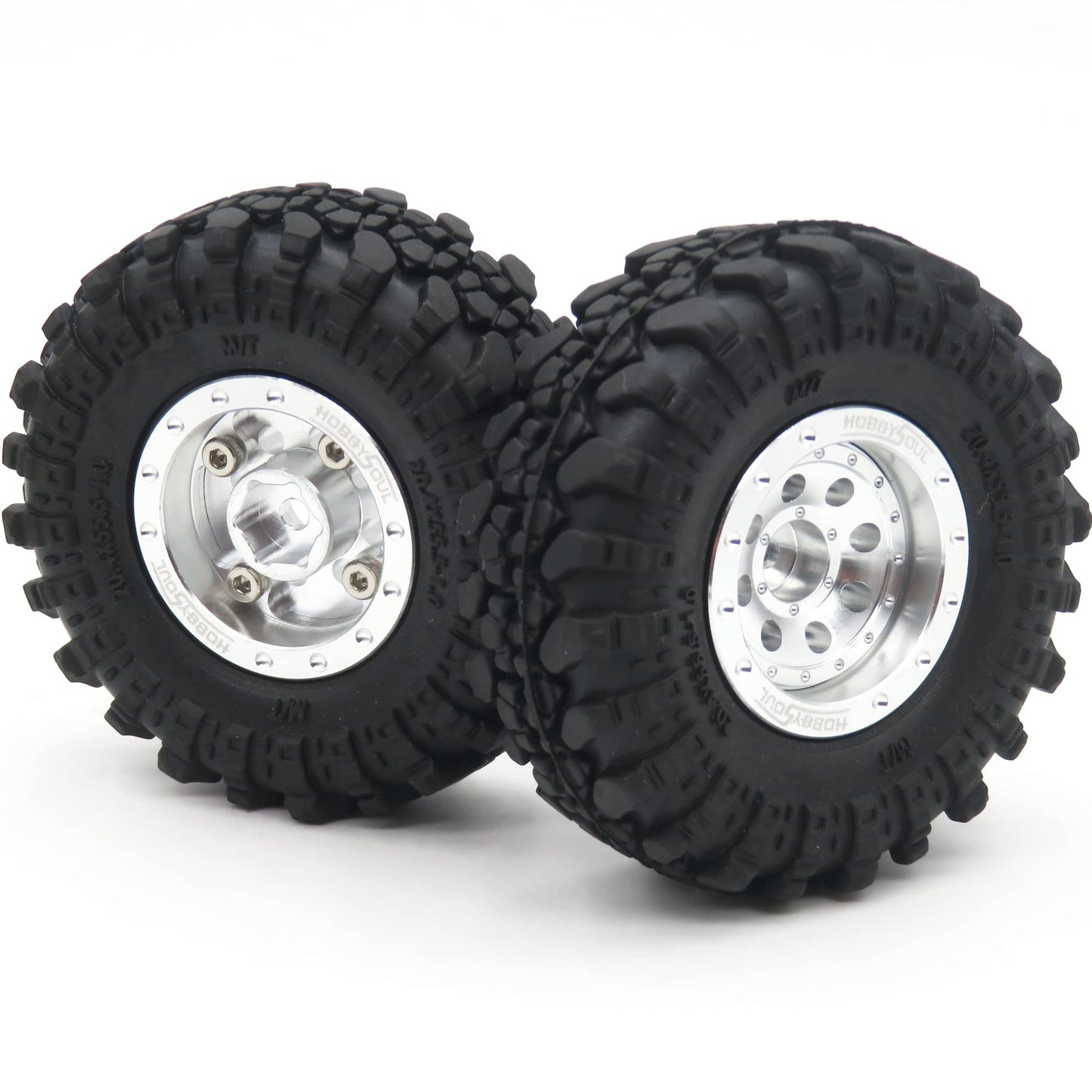 Hobbysoul Adjustable Offset Rc 1.0 Wheels And Tires, 1/24 Tires & Heavy 1.0 Beadlock Wheels Silver For 1:24 Rc Crawler Axial Scx