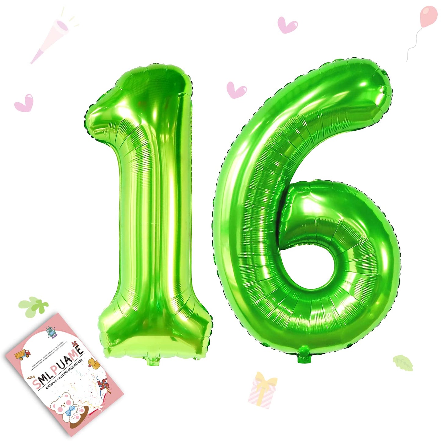 Smlpuame 40 Inch Number Balloon 0-9 Green Large Number 16 Balloons,Digital Balloons For Birthday Party Celebration Decorations S