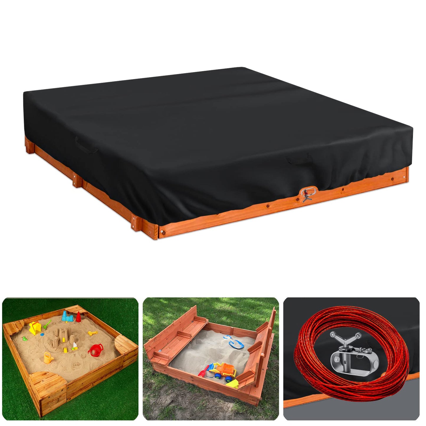 Square Sand Box Cover - Waterproof Dust Proof, Black - Fits 49L x 47W x 8.5H Box