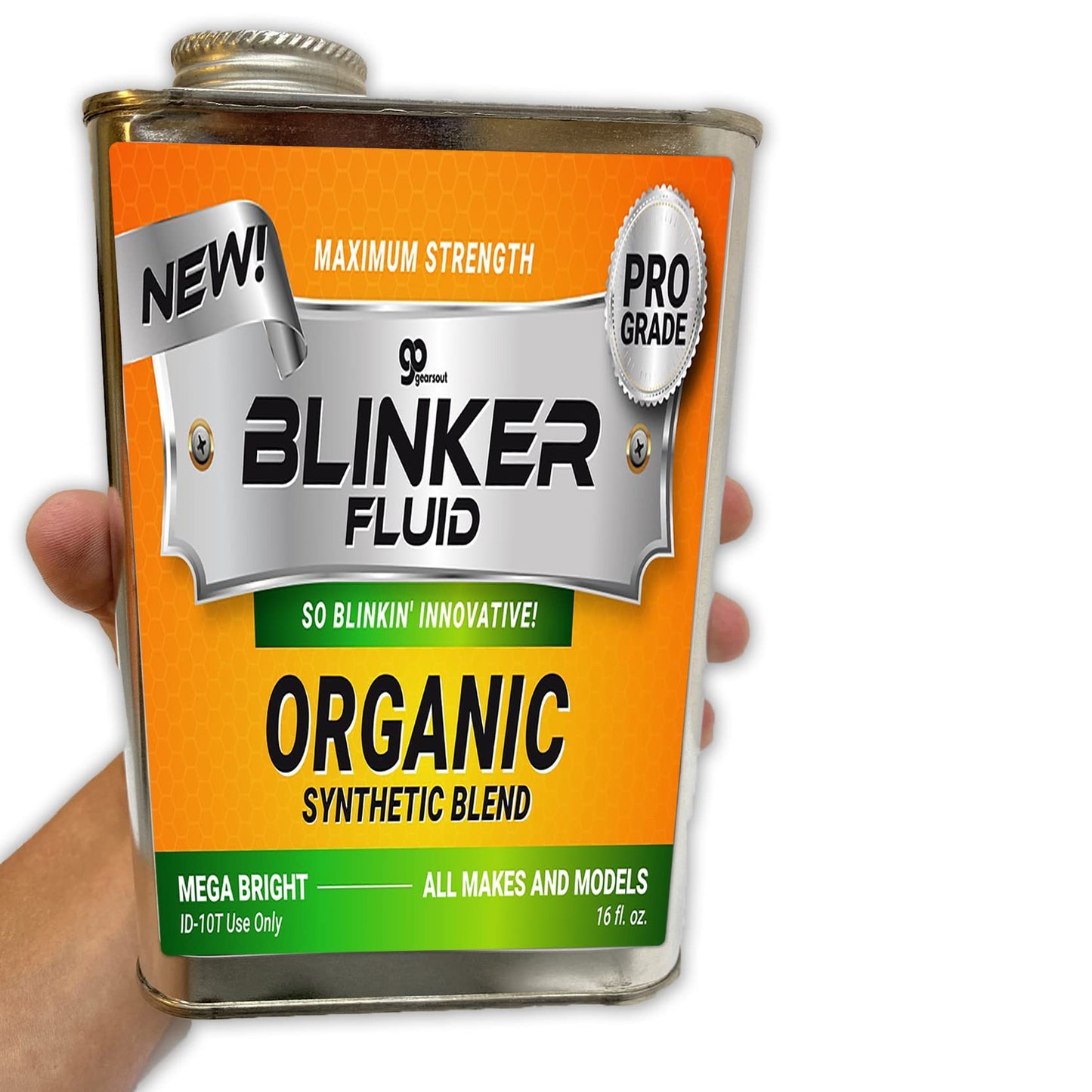 Gears Out Blinker Fluid - 32oz Professional Grade Metal Joke Gift - Funny Car Prank - Blue