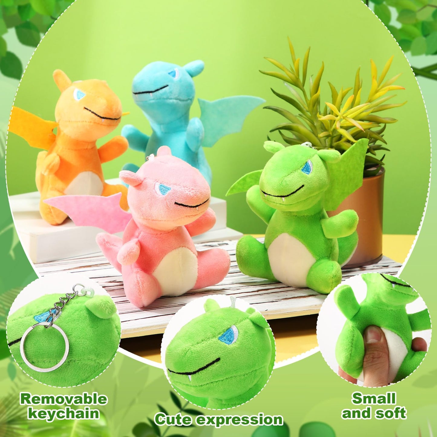 Siifert 12 Pcs Plush Dragon Stuffed Animals Bulk Cute Dinosaur Plush Keychain For Kid Birthday(Bright Color,Cute Style)