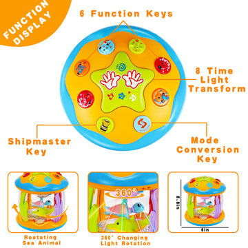 Baby Musical Toys 0-6 6-12 Months Rotating Projector Light Up Infant Tummy Time Toys 0-3-6 Months Sensory Toddler Toy Age 1-2-4 New Birthday Gifts For 1 Year Old Girl Boy Learning &Education Toy