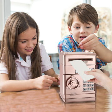 Setibre Piggy Bank, Electronic Atm Password Cash Coin Can Auto Scroll Paper Money Saving Box Toy Gift For Kids (Rose Gold)