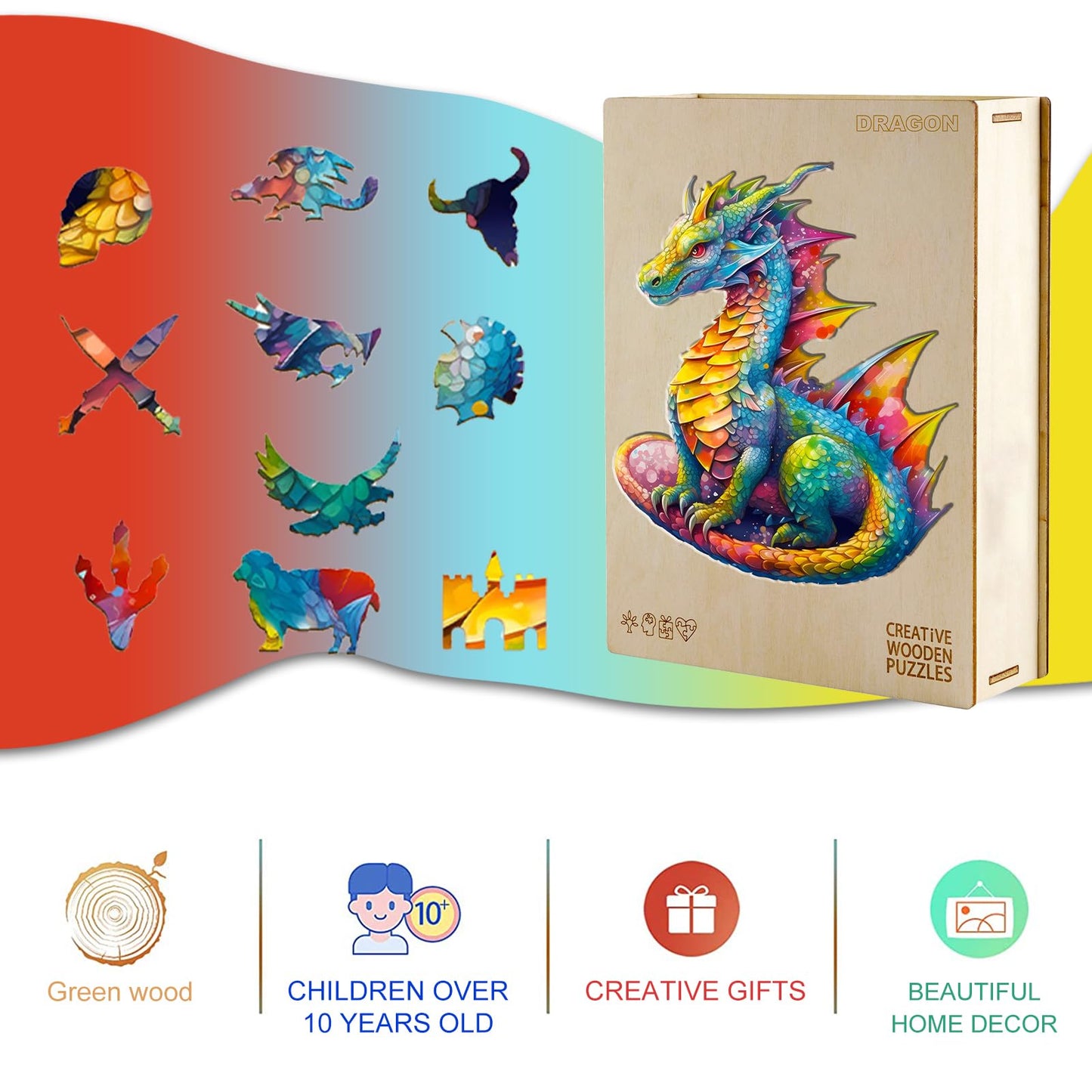 Kaayee Wooden Jigsaw Puzzles-Wooden Puzzle Adult Unique Shape Advanced Dragon Wooden Jigsaw Puzzle For Adult, Family Puzzles 12.