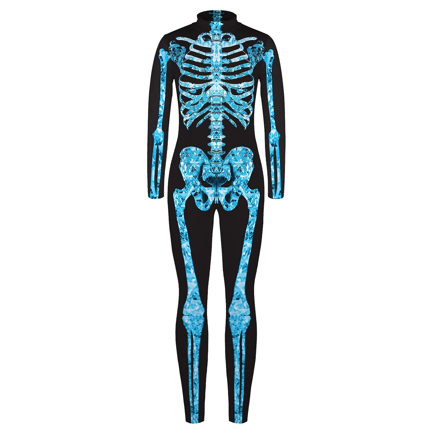 Remimi Skeleton Costumes For Boy Halloween Kids Long Sleeve Zip Back Black Bodysuit Outfits Onesie Blue M