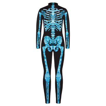 Remimi Skeleton Costumes For Boy Halloween Kids Long Sleeve Zip Back Black Bodysuit Outfits Onesie Blue M